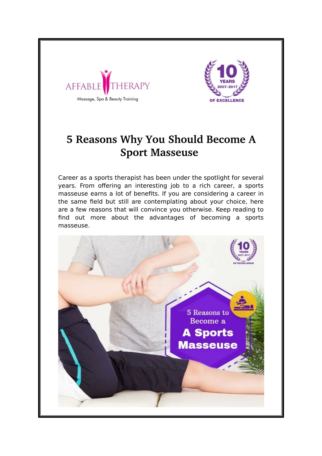 5 reasons why you should become a sport masseuse