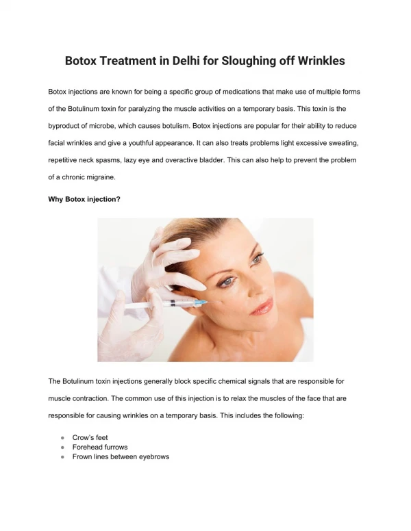 Botox Treatment in Delhi for Sloughing off Wrinkles