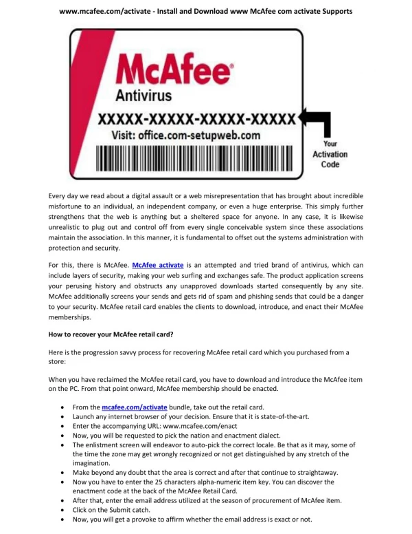 www.mcafee.com/activate - Install and Download www McAfee com activate Supports