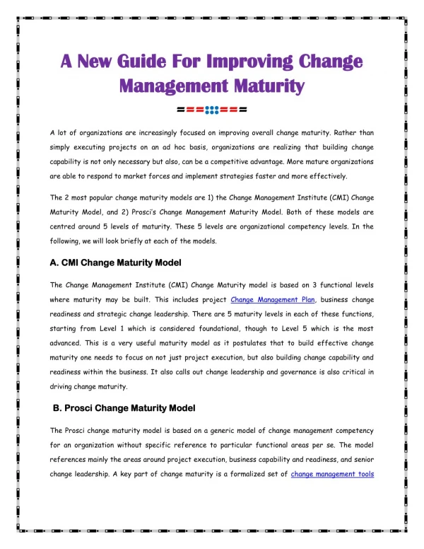 A New Guide For Improving Change Management Maturity