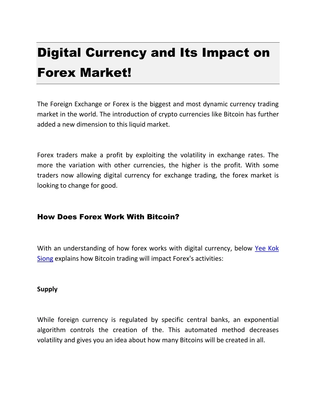 digital currency and its impact on forex market