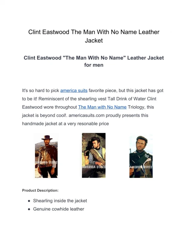 Clint Eastwood The Man With No Name Leather Jacket