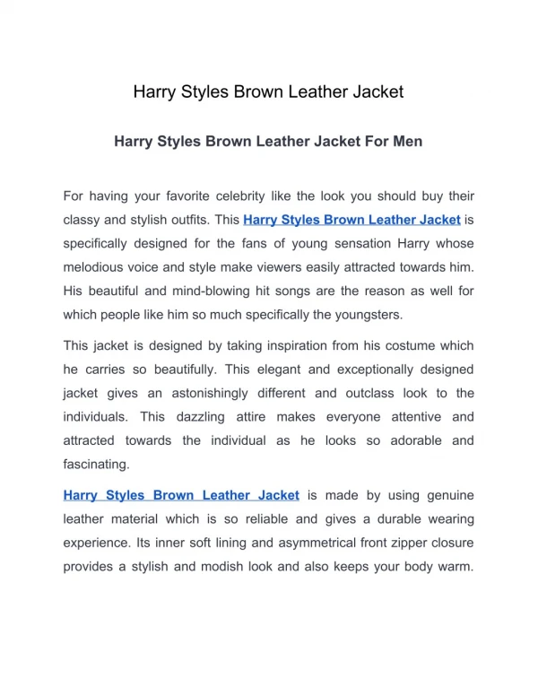 Harry styles brown leather jacket