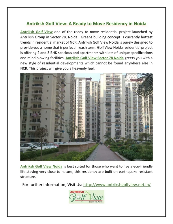 Antriksh Golf View: A Ready to Move Residency in Noida