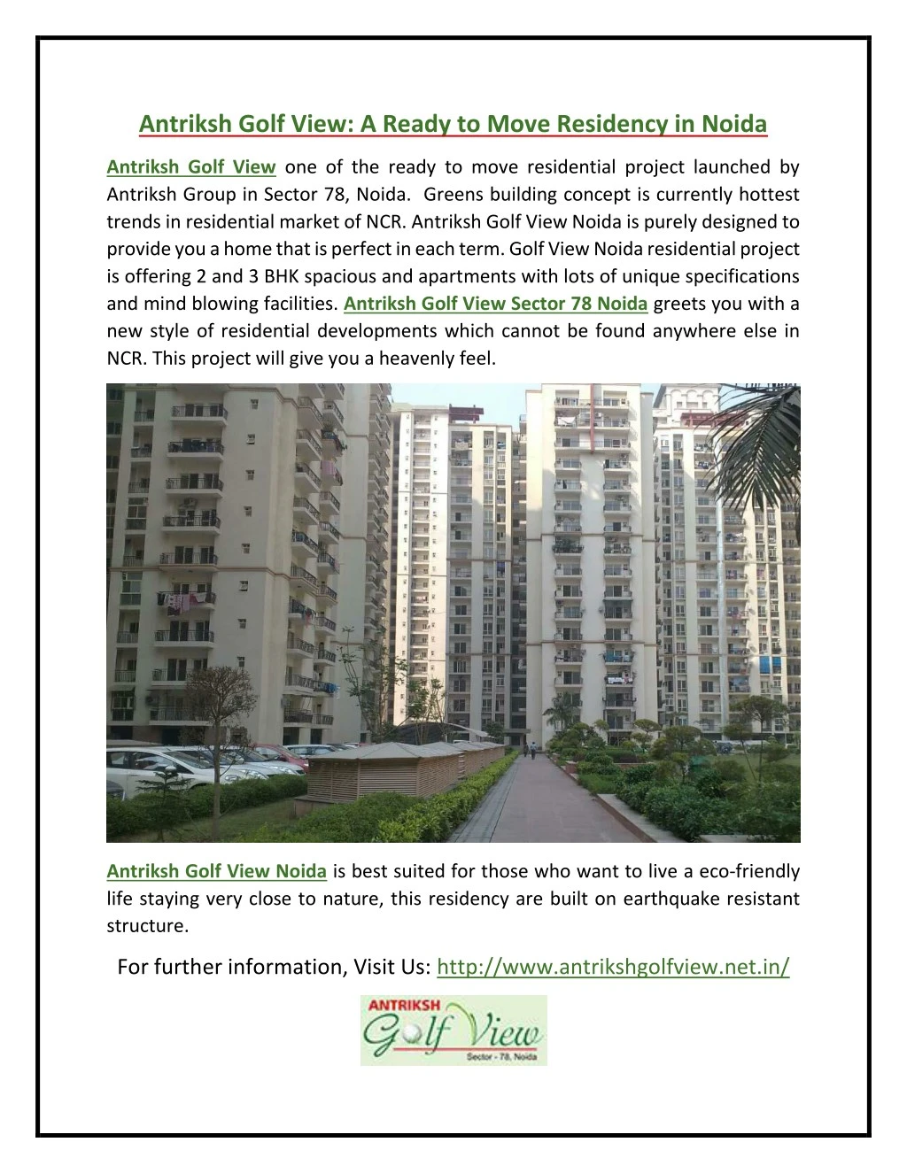 antriksh golf view a ready to move residency