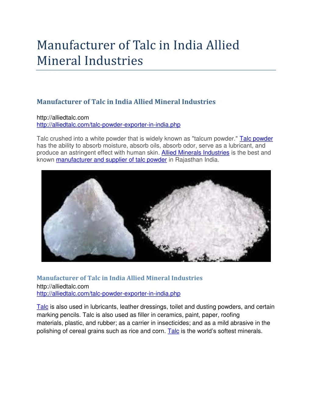 manufacturer of talc in india allied mineral
