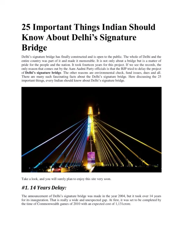 25 Important Things Indian Should Know About Delhi’s Signature Bridge
