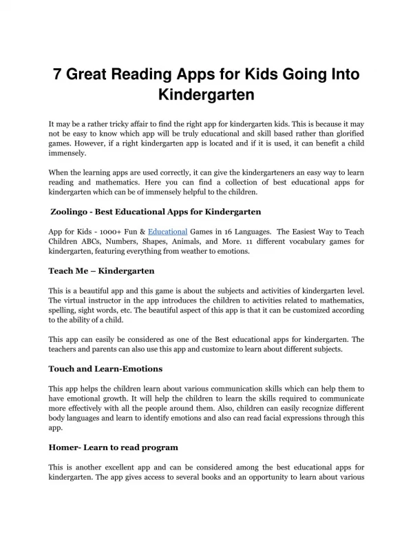 7 Great Reading Apps for Kids Going Into Kindergarten