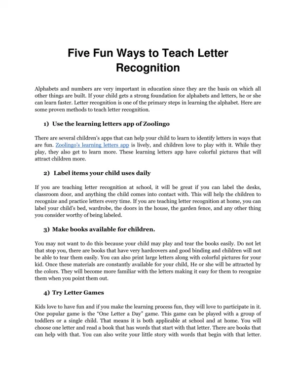 Five Fun Ways to Teach Letter Recognition