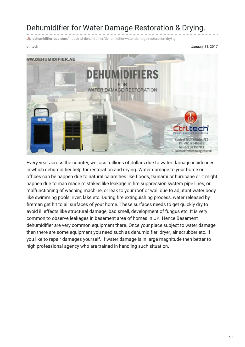 dehumidifier for water damage restoration drying