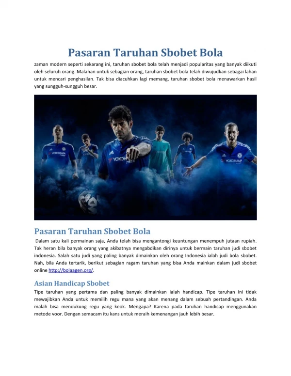 Pasaran Taruhan Bola Sbobet