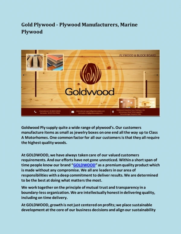 Gold Plywood - Plywood Manufacturers, Marine Plywood