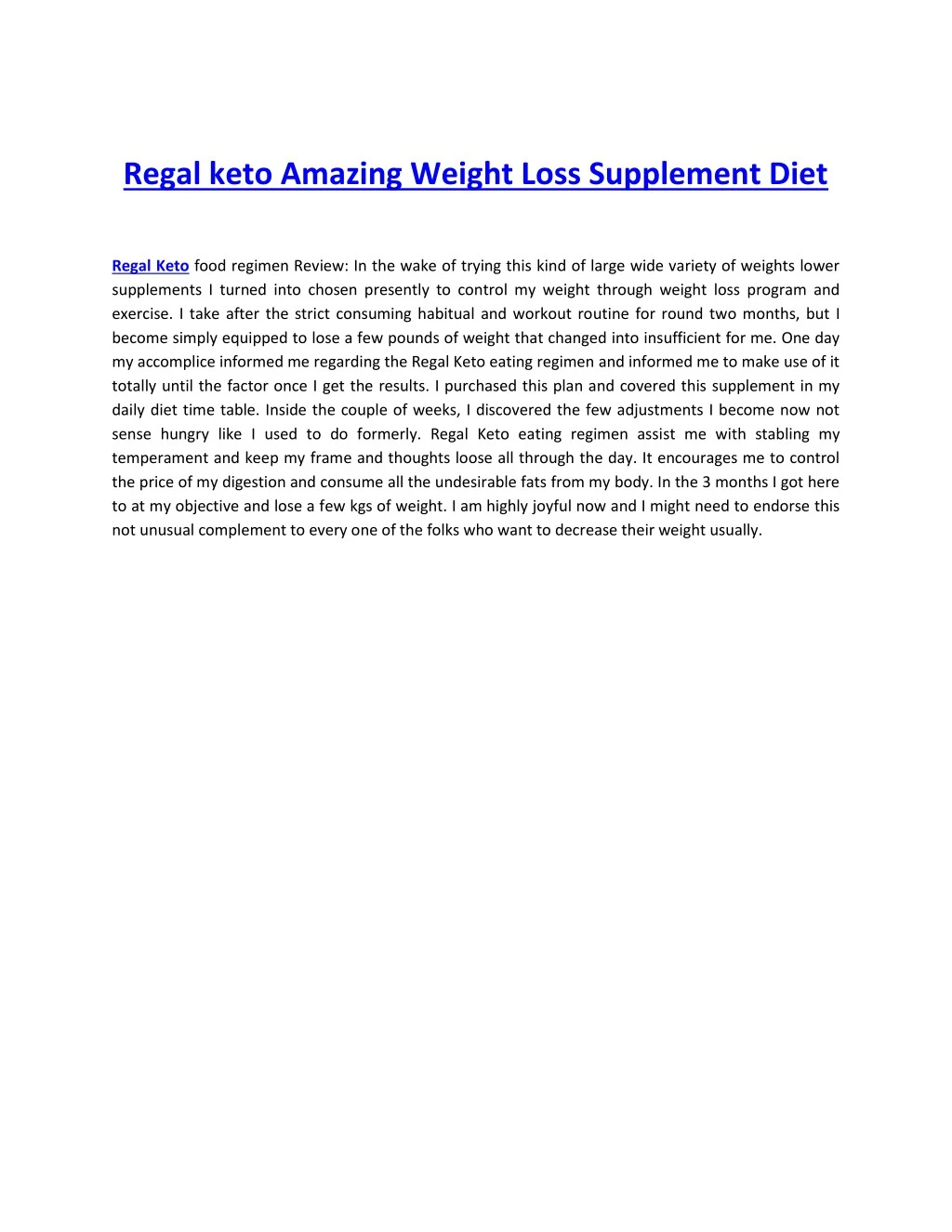 regal keto amazing weight loss supplement diet