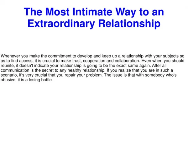 The Most Intimate Way to an Extraordinary Relationship