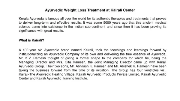 Ayurvedic Weight loss Treatment