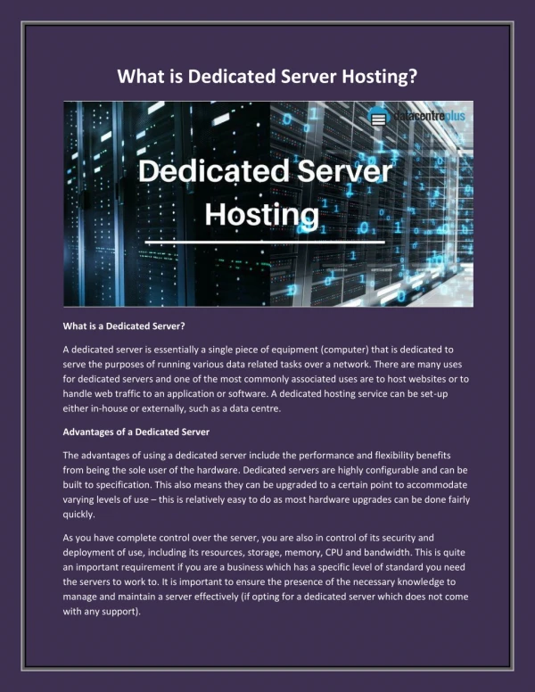 What is Dedicated Server Hosting?