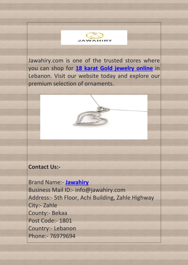 Buy 18 Karat Gold Jewelry Online | Jawahiry.com