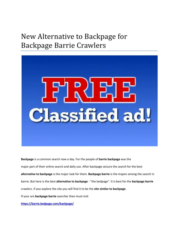 New Alternative to Backpage for Backpage Barrie Crawlers