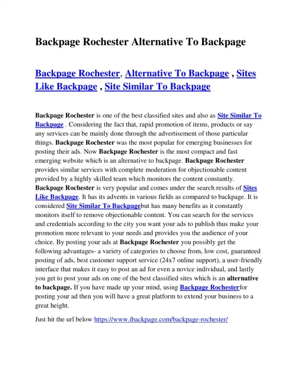 Backpage Rochester Alternative To Backpage