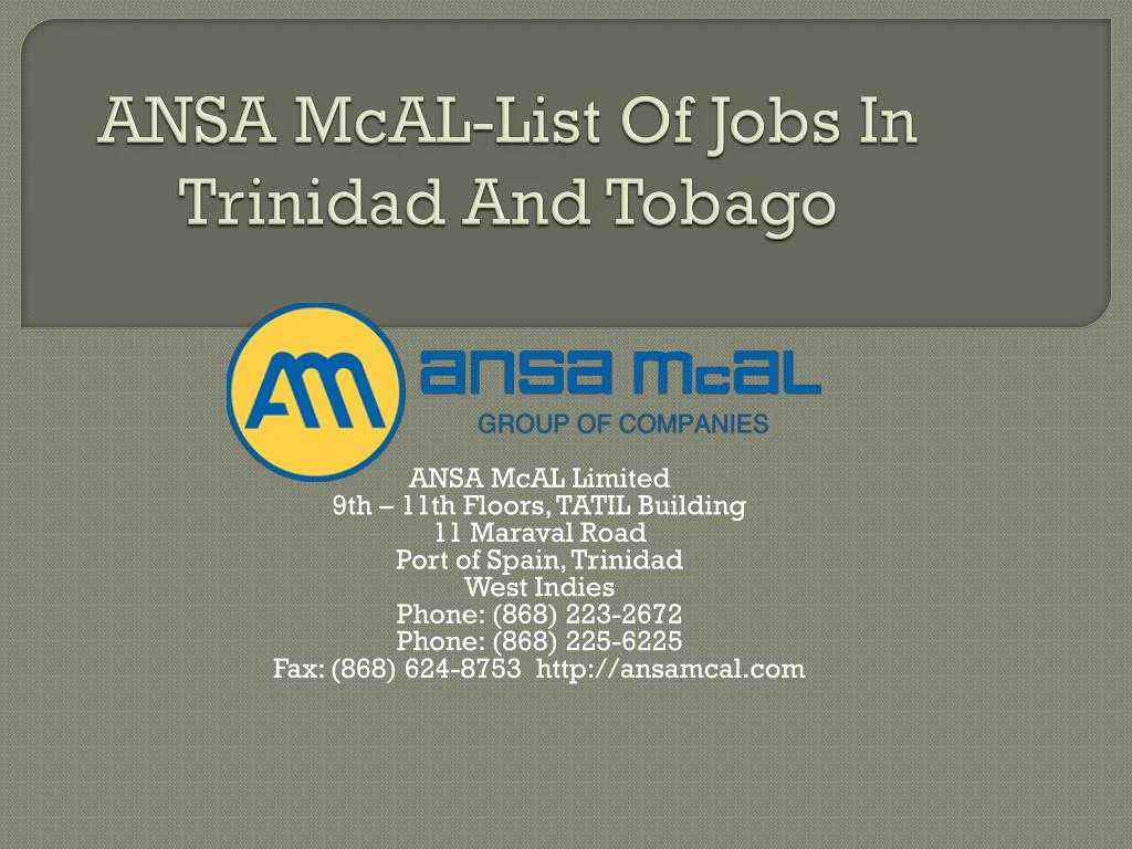 ansa mcal l ist of jobs in trinidad and tobago