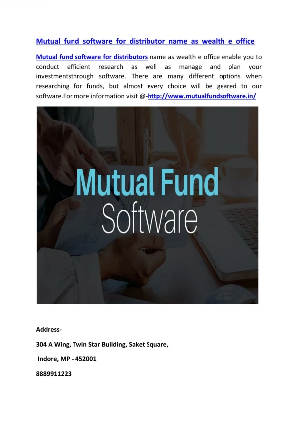 Mutual fund software for distributor name as wealth e office