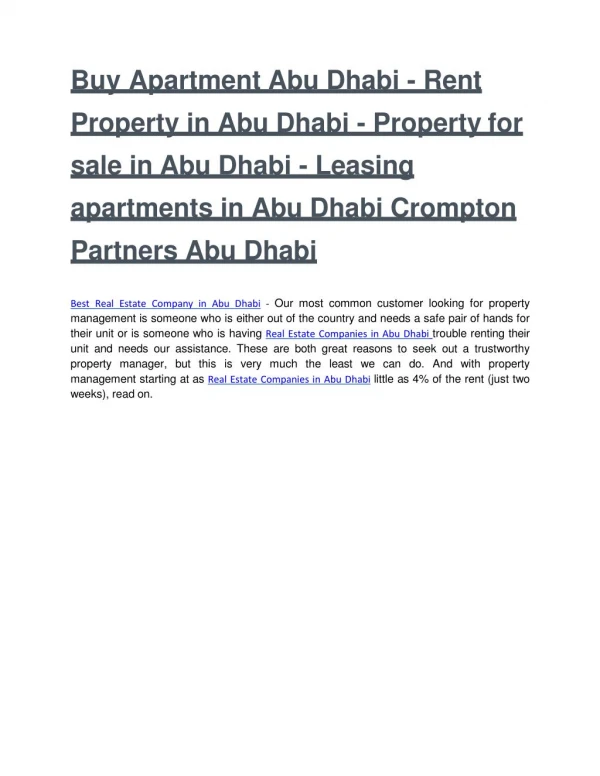 Apartment for rent in Abu Dhabi - Rent Property in Abu Dhabi - Property for sale in Abu Dhabi - Crompton Partners Abu Dh