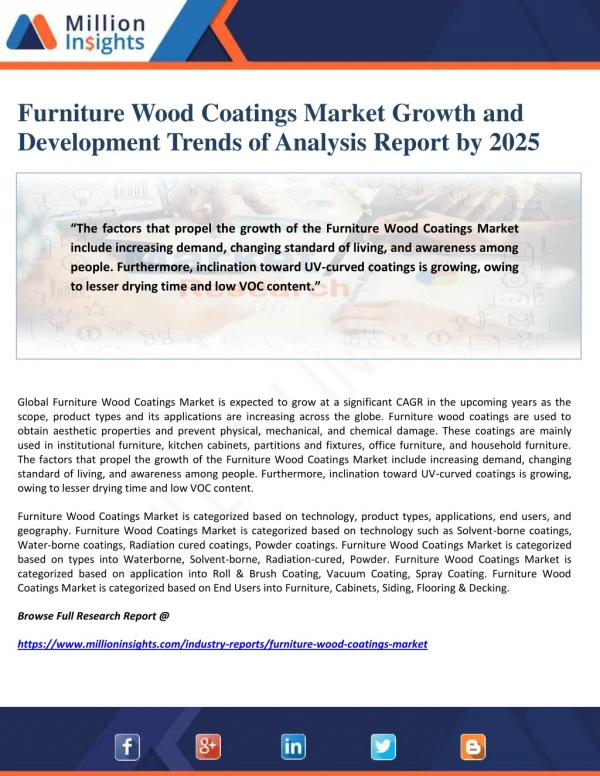 Furniture Wood Coatings Market Growth and Development Trends of Analysis Report by 2025