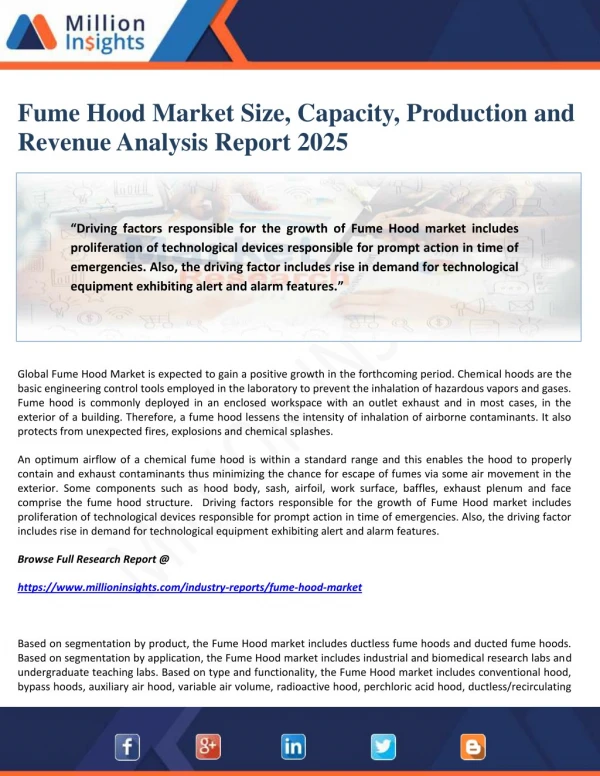 Fume Hood Market Size, Capacity, Production and Revenue Analysis Report 2025