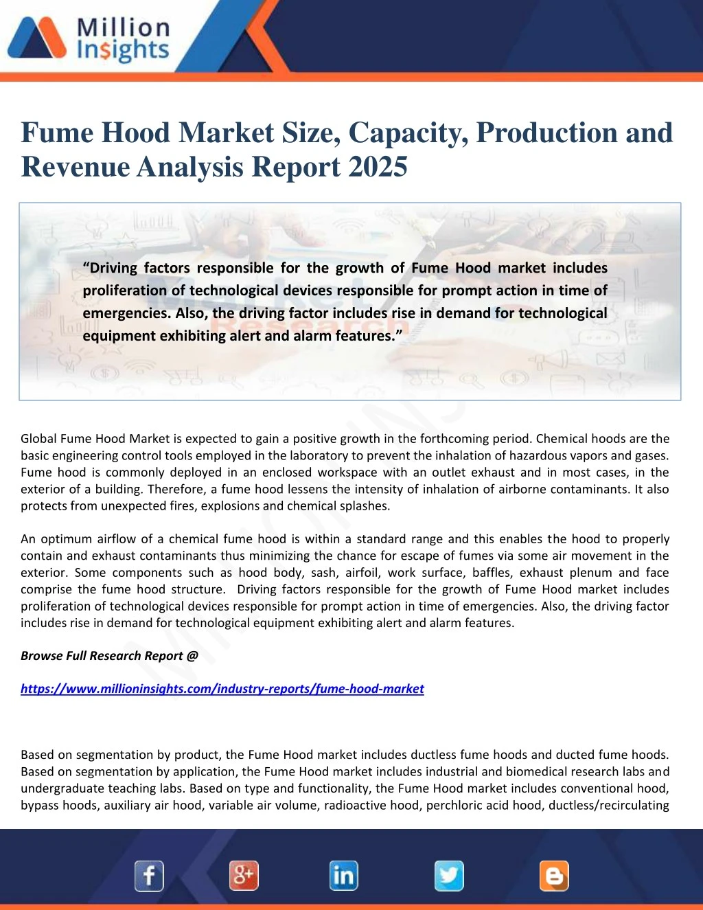 fume hood market size capacity production
