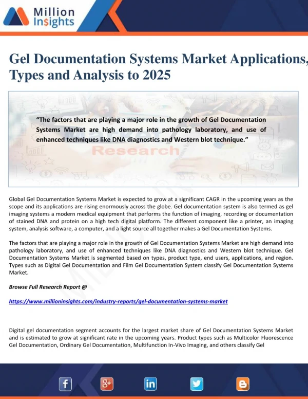 Gel Documentation Systems Market Applications, Types and Analysis to 2025