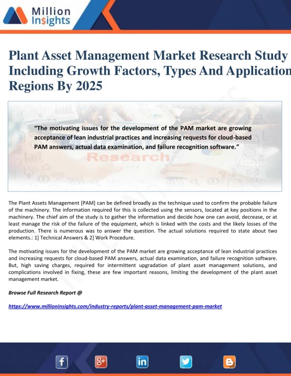 Plant Asset Management Market Research Study Including Growth Factors, Types And Application By Regions By 2025