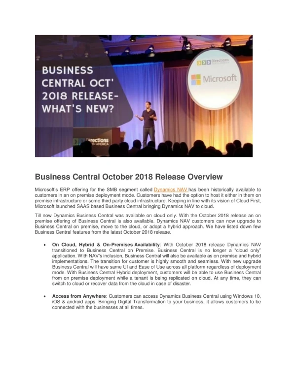 Business Central October 2018 Release - What's New?