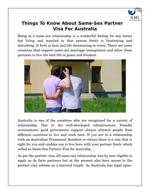 Things To Know About Same-Sex Partner Visa For Australia