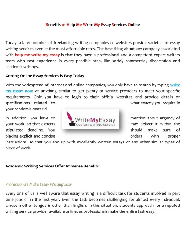Write My Essay - Reliable Essay Writing Assistance Agency