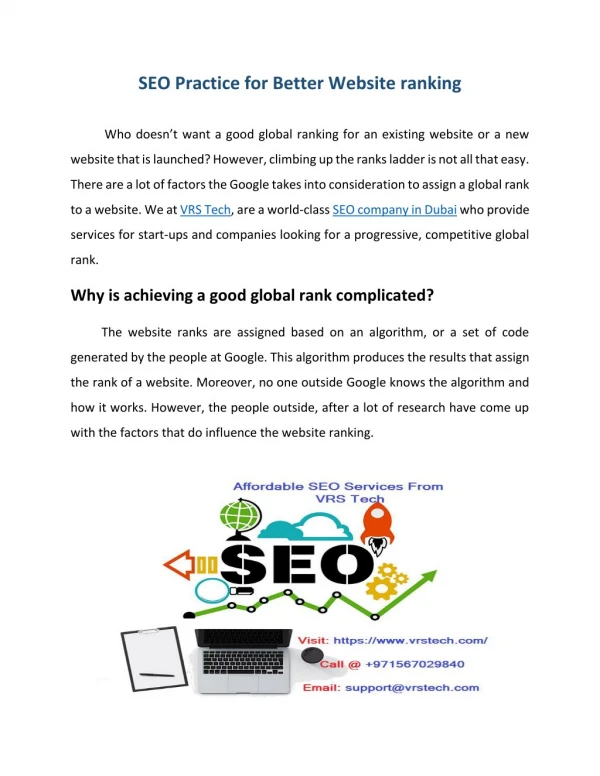 Seo practice for better website ranking | SEO Services in Dubai