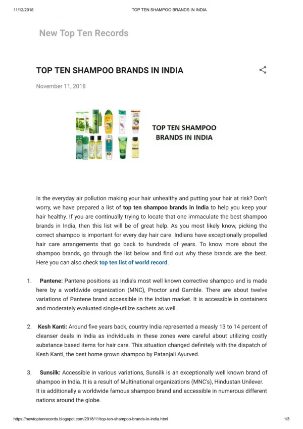 top ten shampoo brands in India