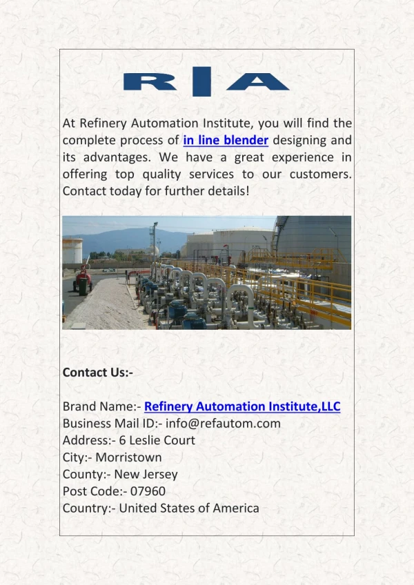 In Line Blender Designing - Refinery Automation Institute