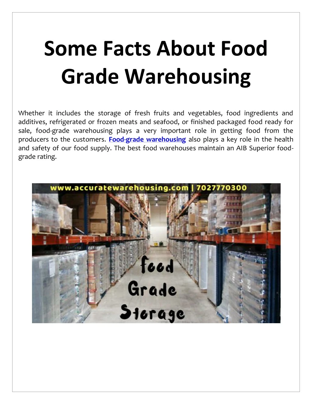 some facts about food grade warehousing