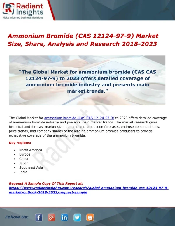 Ammonium Bromide (CAS 12124-97-9) Market Size, Share, Analysis and Research 2018-2023