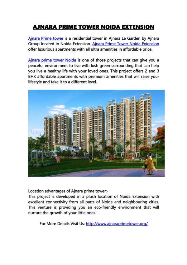 Ajnara Prime tower Noida extension