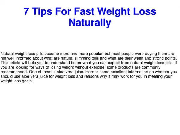 7 Tips For Fast Weight Loss Naturally