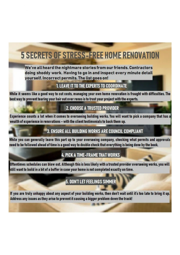 5 Secrets Of Stress-Free Home Renovation