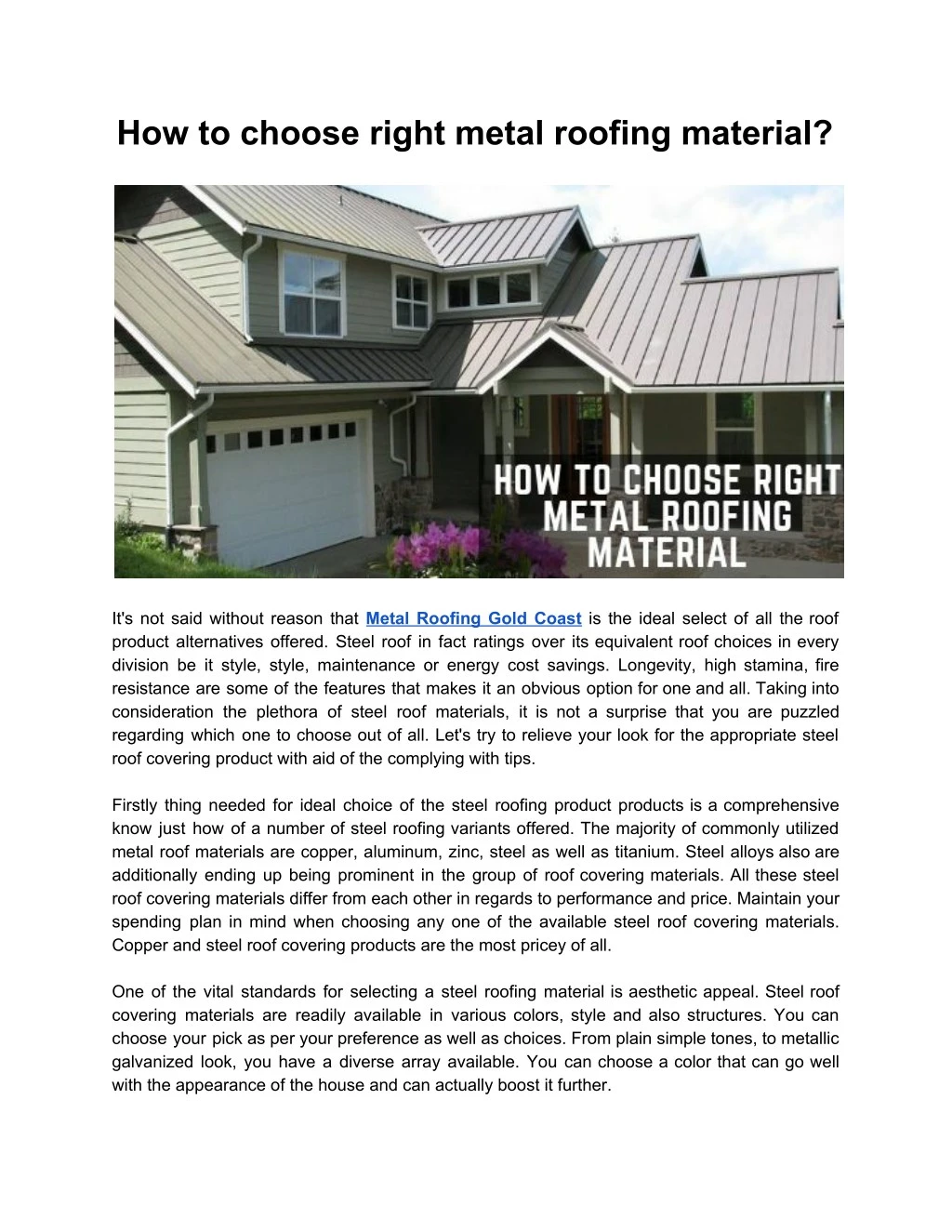 how to choose right metal roofing material