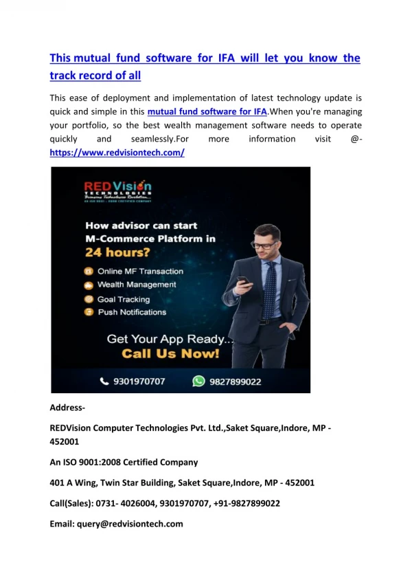 this mutual fund software for ifa will