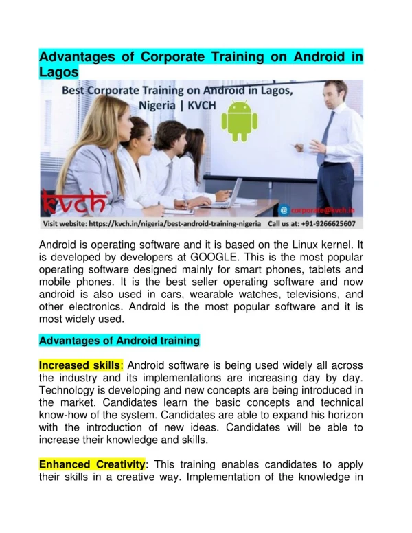 Best Corporate Training on Android in Lagos, Nigeria | KVCH