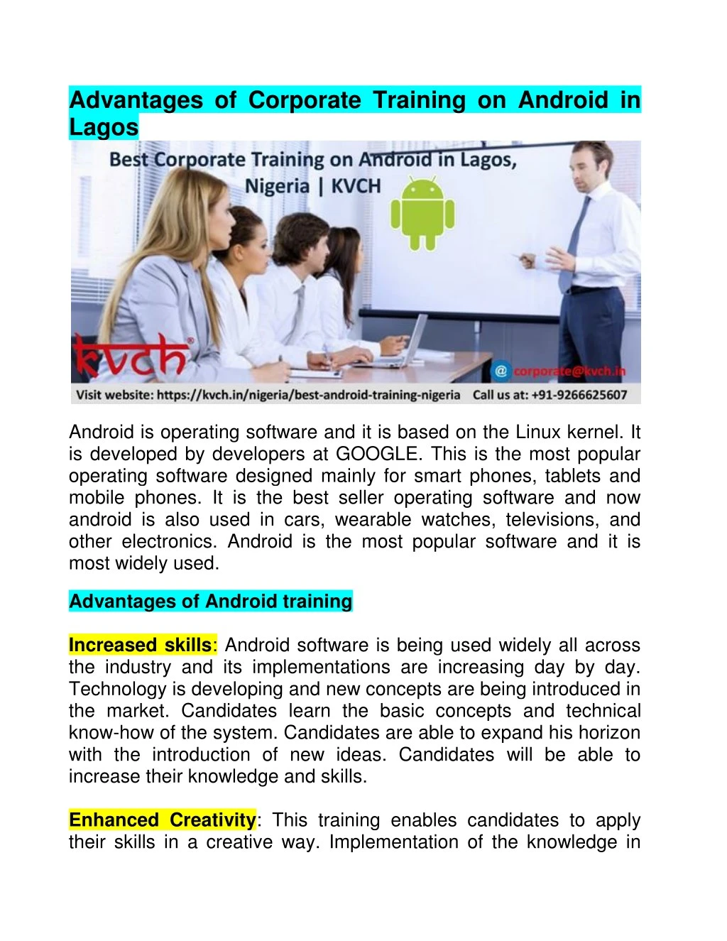 advantages of corporate training on android