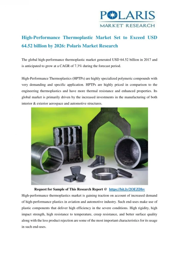 High-Performance Thermoplastic Market Set to Exceed USD 64.52 billion by 2026: Polaris Market Research