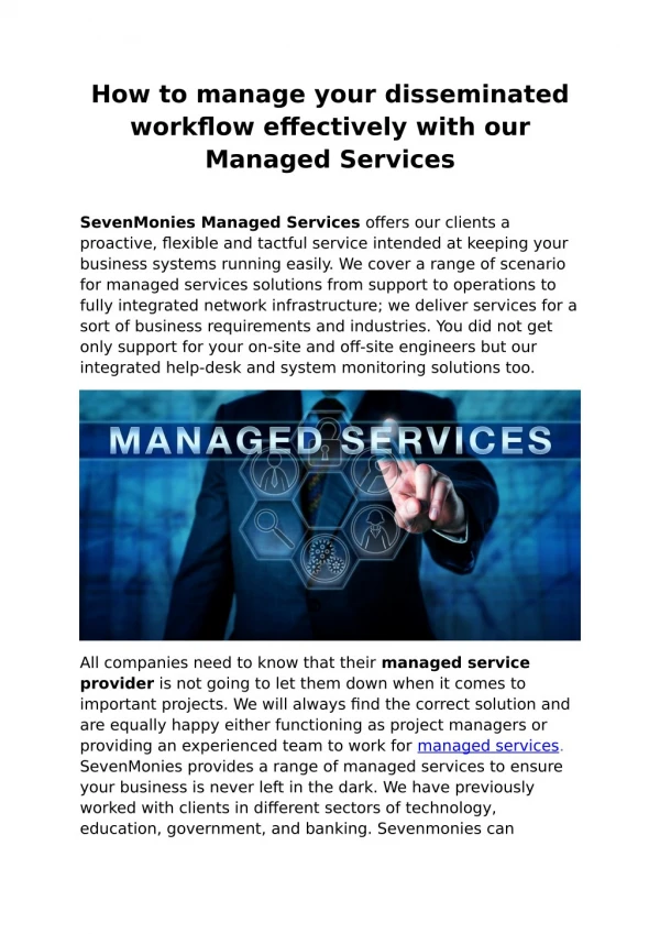 How to manage your disseminated workflow effectively with our Managed Services