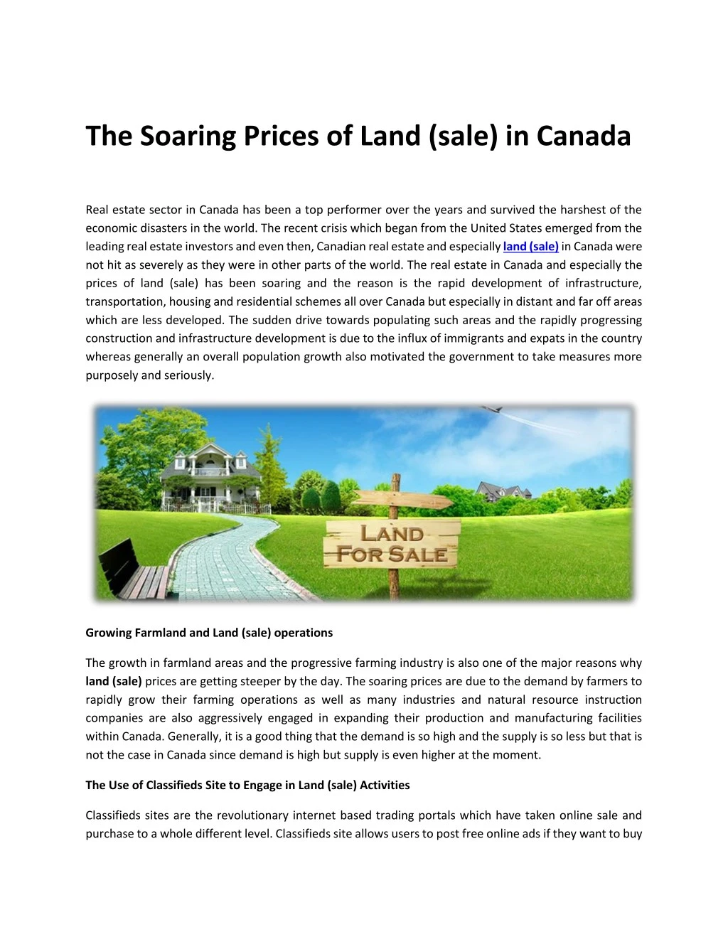 the soaring prices of land sale in canada