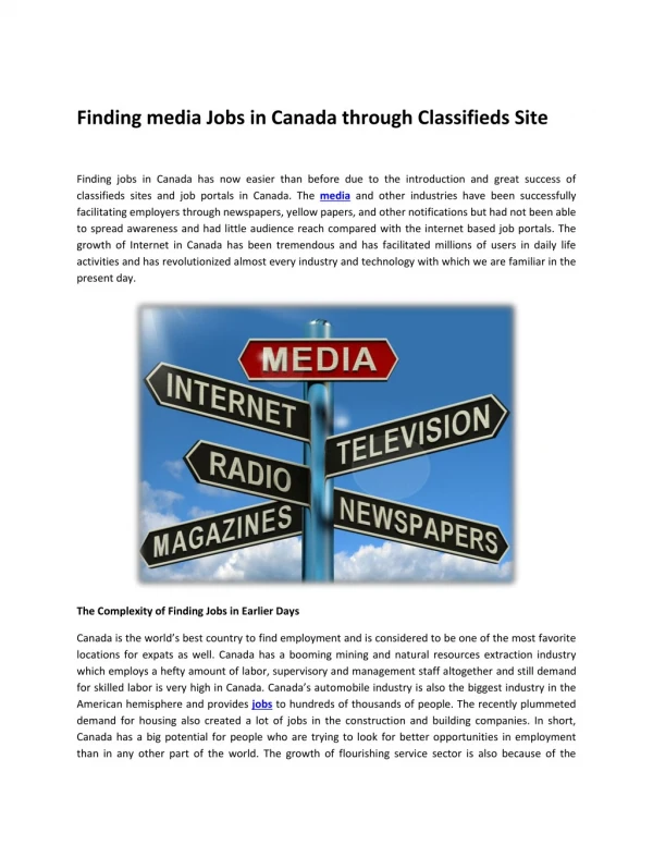Finding media Jobs in Canada through Classifieds Site